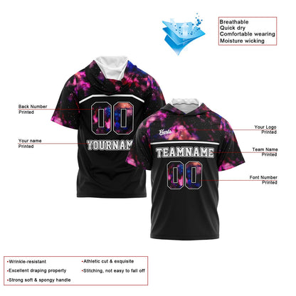 Custom Black Starry Sky Hooded T-Shirt Short Sleeve Hoodies for Men Women Shirts with Hoods Printed Name Logo