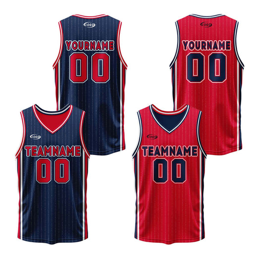 Custom Navy Red Reversible Basketball Suit for Adults and Kids Personalized Jersey