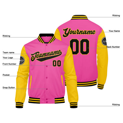 Custom Varsity Jacket Letterman jacket for Men, Women and Youth Pink Yellow Black