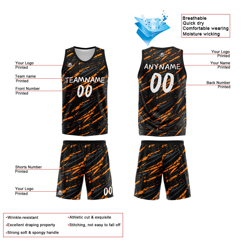 Custom Reversible Basketball Suit for Adults and Kids Personalized Jersey Damage-Orange