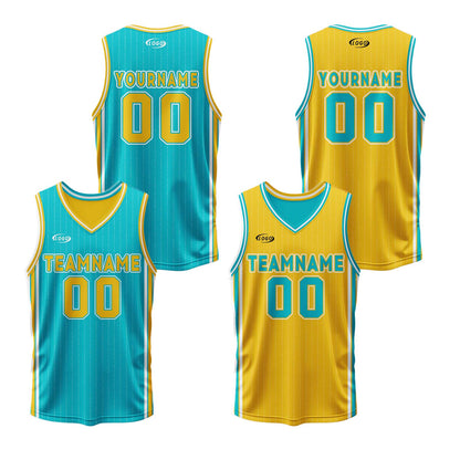 Custom Cyan Yellow Reversible Basketball Suit for Adults and Kids Personalized Jersey