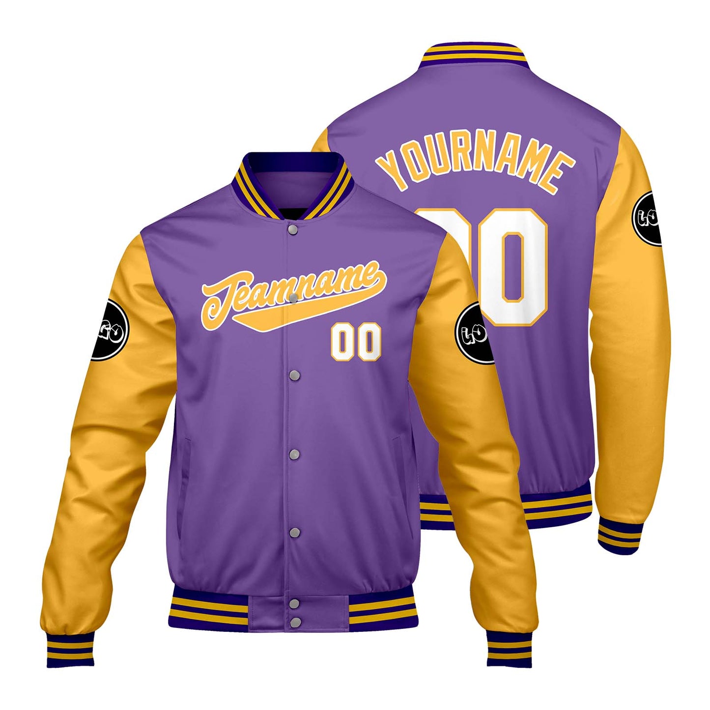Custom Purple Yellow Varsity Jackets for Men Women Youth Personalized Letterman Jackets
