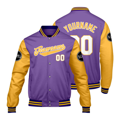 Custom Purple Yellow Varsity Jackets for Men Women Youth Personalized Letterman Jackets