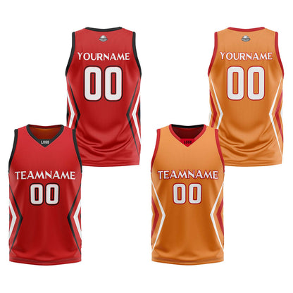 Custom Red Orange Reversible Basketball Jersey Uniform Suit Printed Your Logo Name Number