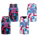 Custom Pink Light Blue Reversible Basketball Suit for Adults and Kids Personalized Jersey