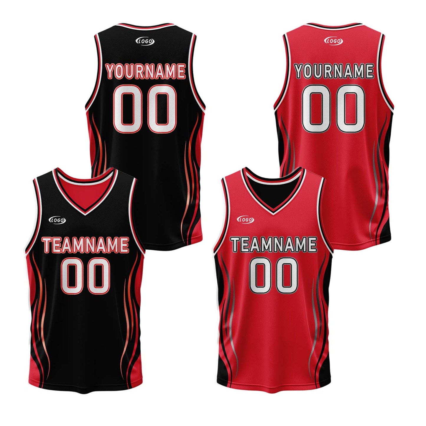 Custom Black Red Reversible Basketball Suit for Adults and Kids Personalized Jersey