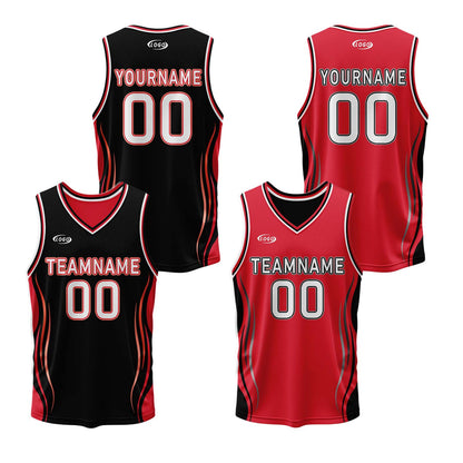 Custom Black Red Reversible Basketball Suit for Adults and Kids Personalized Jersey