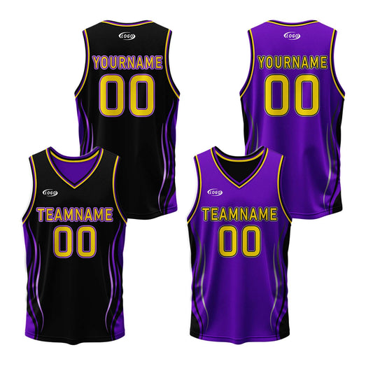 Custom Black Purple Yellow Reversible Basketball Suit for Adults and Kids Personalized Jersey