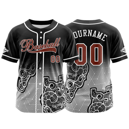 Custom Black Gray Button Down Baseball Jersey for Men Women Adult Youth Print Name Number Logo