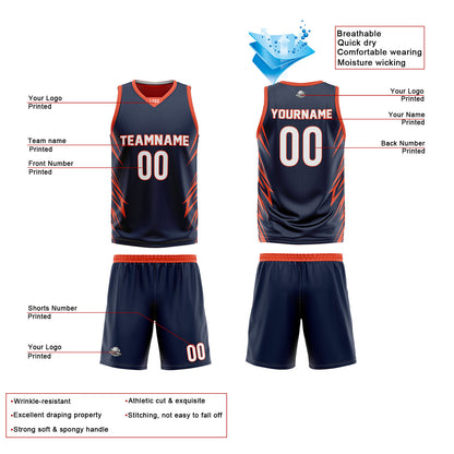 Custom Navy Orange Reversible Basketball Jersey Uniform Suit Printed Your Logo Name Number