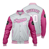 Custom Light Gray Pink Varsity Jackets for Men Women Youth Personalized Letterman Jackets