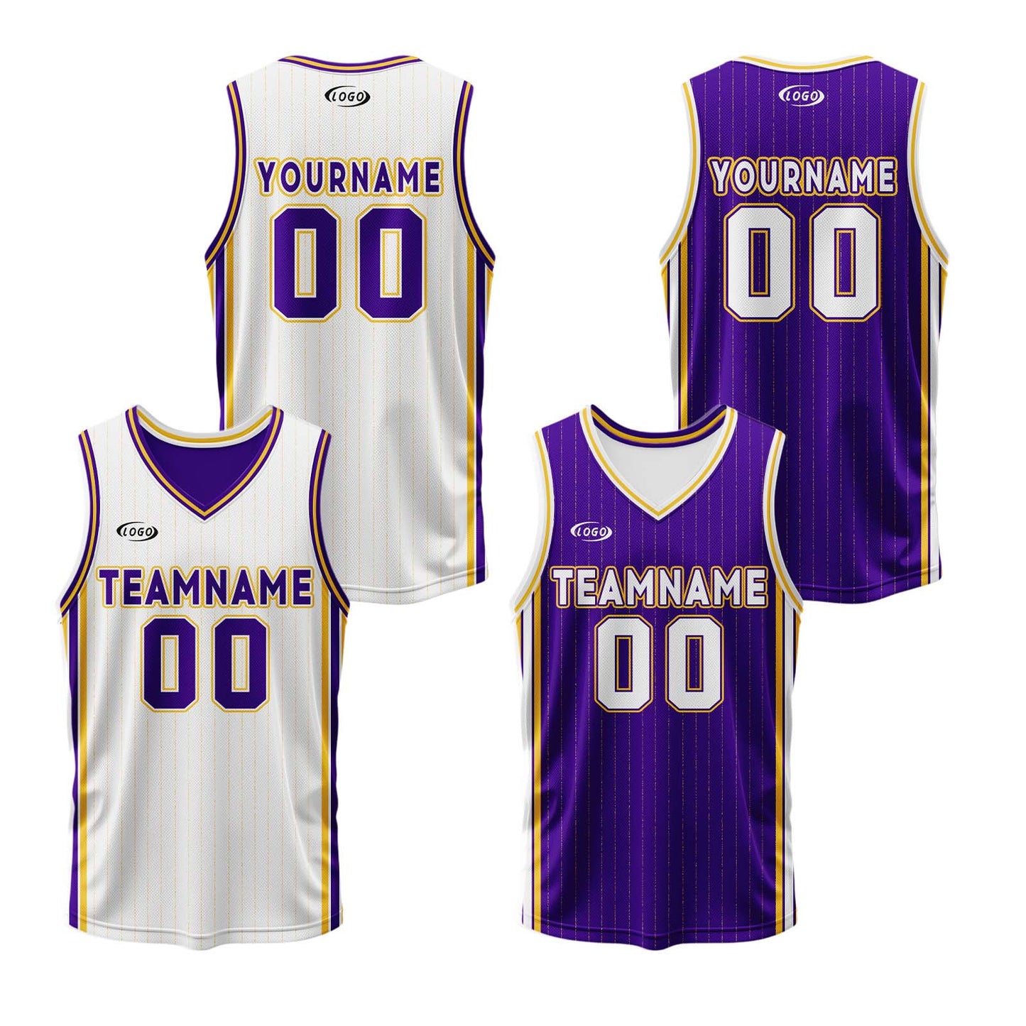 Custom White Purple Yellow Reversible Basketball Suit for Adults and Kids Personalized Jersey