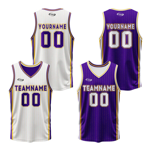 Custom White Purple Yellow Reversible Basketball Suit for Adults and Kids Personalized Jersey