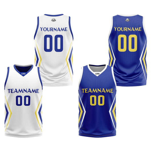 Custom White Royal Blue Reversible Basketball Jersey Uniform Suit Printed Your Logo Name Number