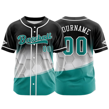Custom Black Cyan Button Down Baseball Jersey for Men Women Adult Youth Print Name Number Logo