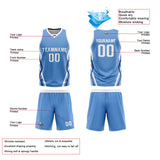 Custom Light Blue White Reversible Basketball Jersey Uniform Suit Printed Your Logo Name Number