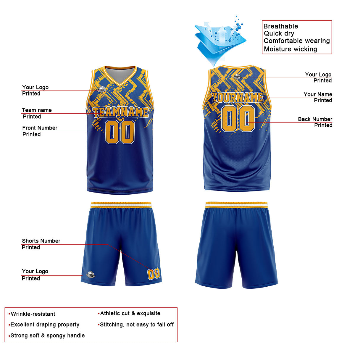Custom Blue Orange Reversible Basketball Suit for Adults and Kids Personalized Jersey