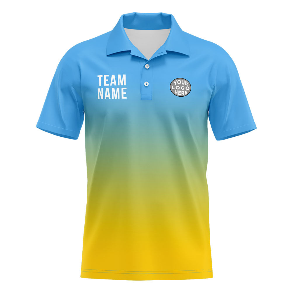 Custom Light Blue Yellow Football Gradient Polo Shirts  Add Your Unique Logo/Name/Number