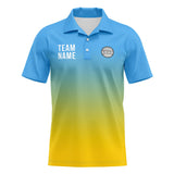 Custom Light Blue Yellow Football Gradient Polo Shirts  Add Your Unique Logo/Name/Number