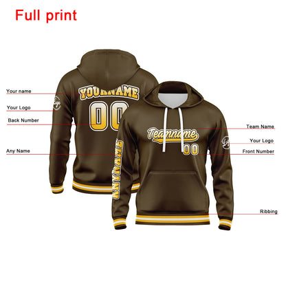 Custom Brown Yellow Hoodie Personalized Mens Pullover Hoodie Printed Team Name Number Logo for Women