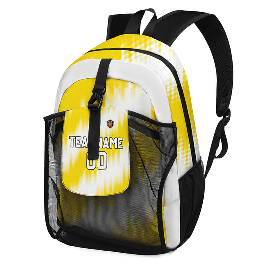 Customize Yellow White Sports Backpacks Featuring Personalized Names, Numbers and Logos