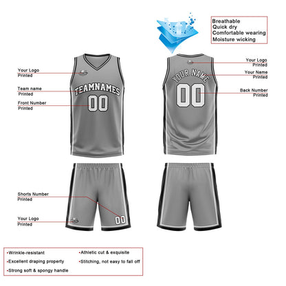 Custom Grey White Black Reversible Basketball Suit for Adults and Kids Personalized Jersey