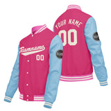 Custom Pink Light Blue Varsity Jackets for Men Women Youth Personalized Letterman Jackets