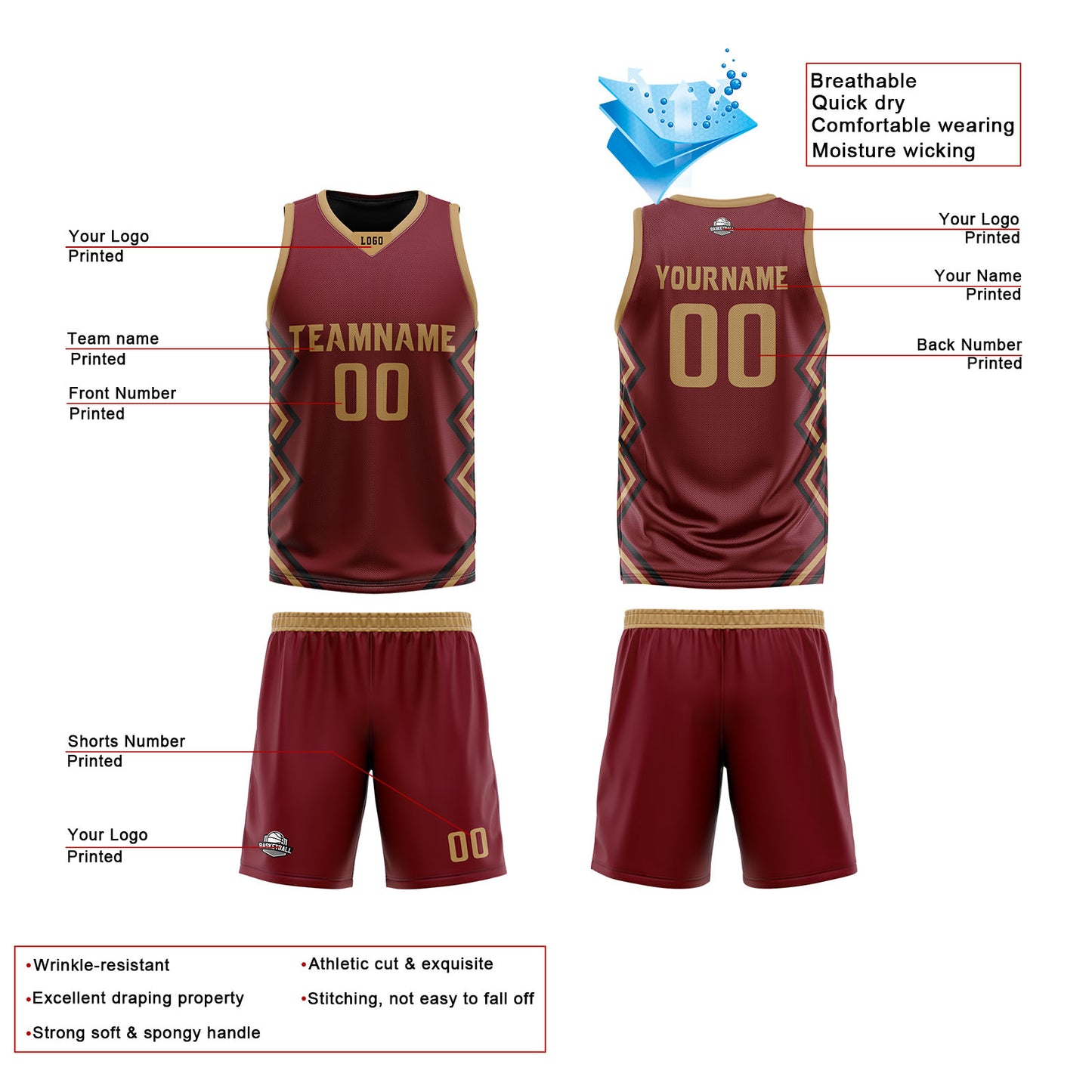 Custom Burgundy Black Reversible Basketball Jersey Uniform Suit Printed Your Logo Name Number