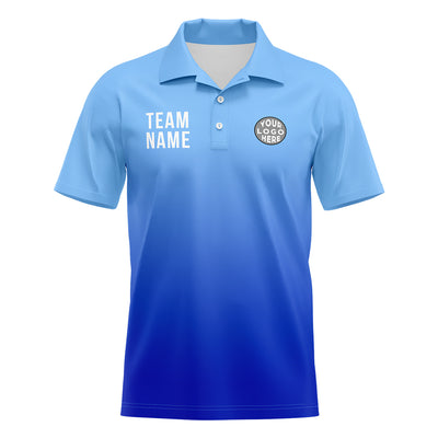 Custom Light Blue Royal Football Gradient Polo Shirts  Add Your Unique Logo/Name/Number