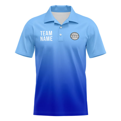 Custom Light Blue Royal Football Gradient Polo Shirts  Add Your Unique Logo/Name/Number
