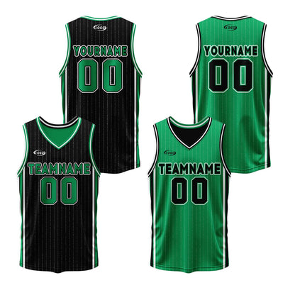 Custom Black Green Reversible Basketball Suit for Adults and Kids Personalized Jersey