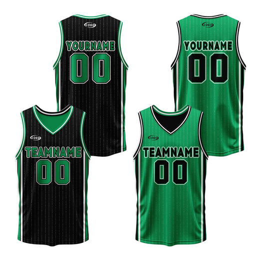 Custom Black Green Reversible Basketball Suit for Adults and Kids Personalized Jersey