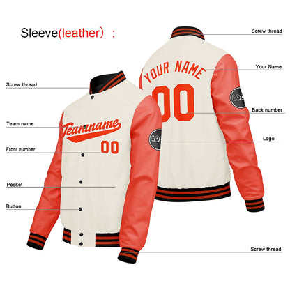 Custom Cream White Orange Varsity Jackets for Men Women Youth Personalized Letterman Jackets