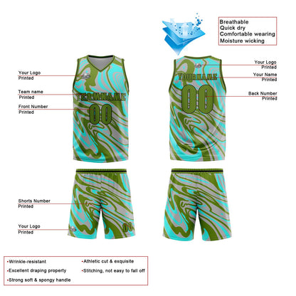 Custom Fluid Green Grey Basketball Jersey Uniform Suit Printed Your Logo Name Number