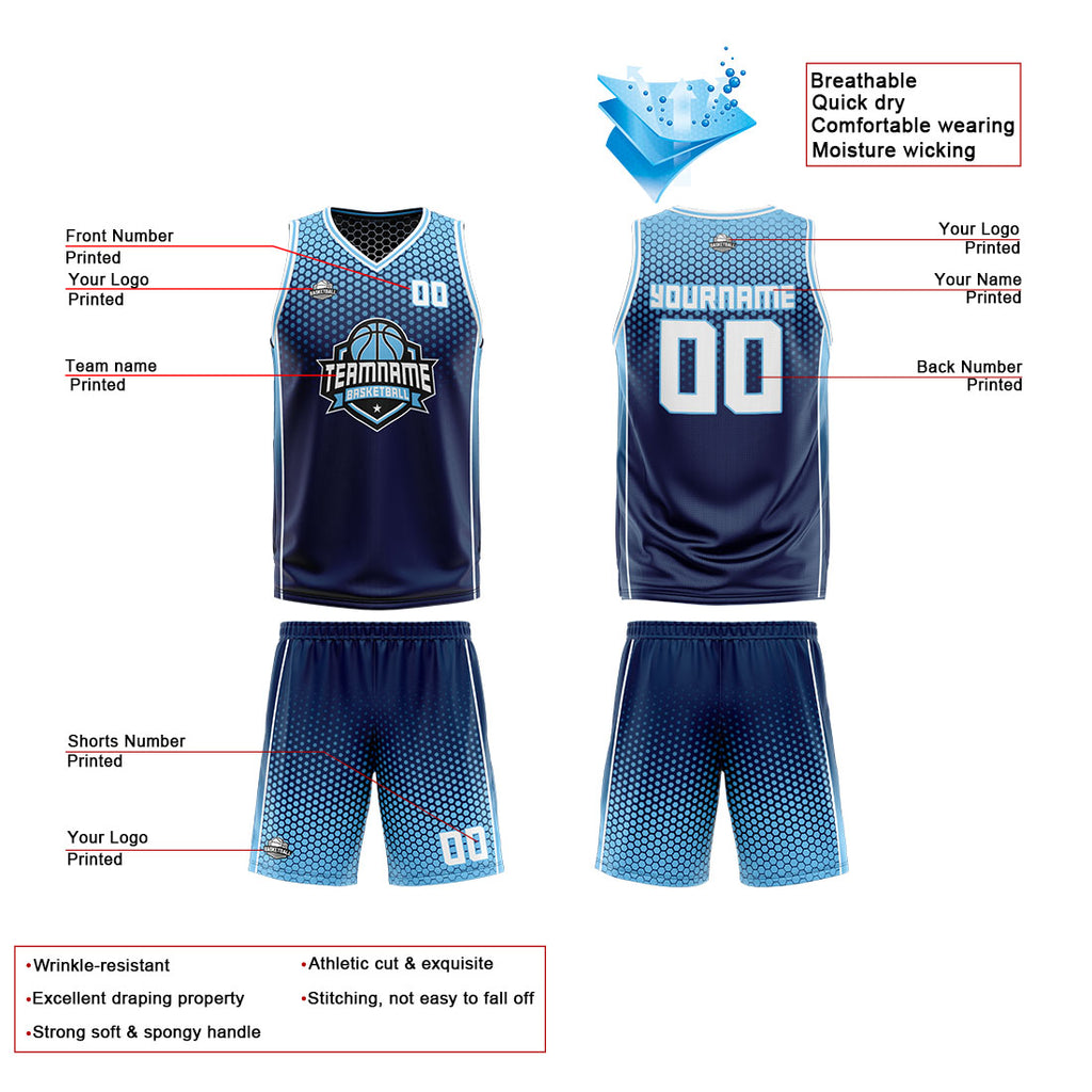 Custom Navy Blue White Reversible Basketball Suit for Adults and Kids Personalized Jersey