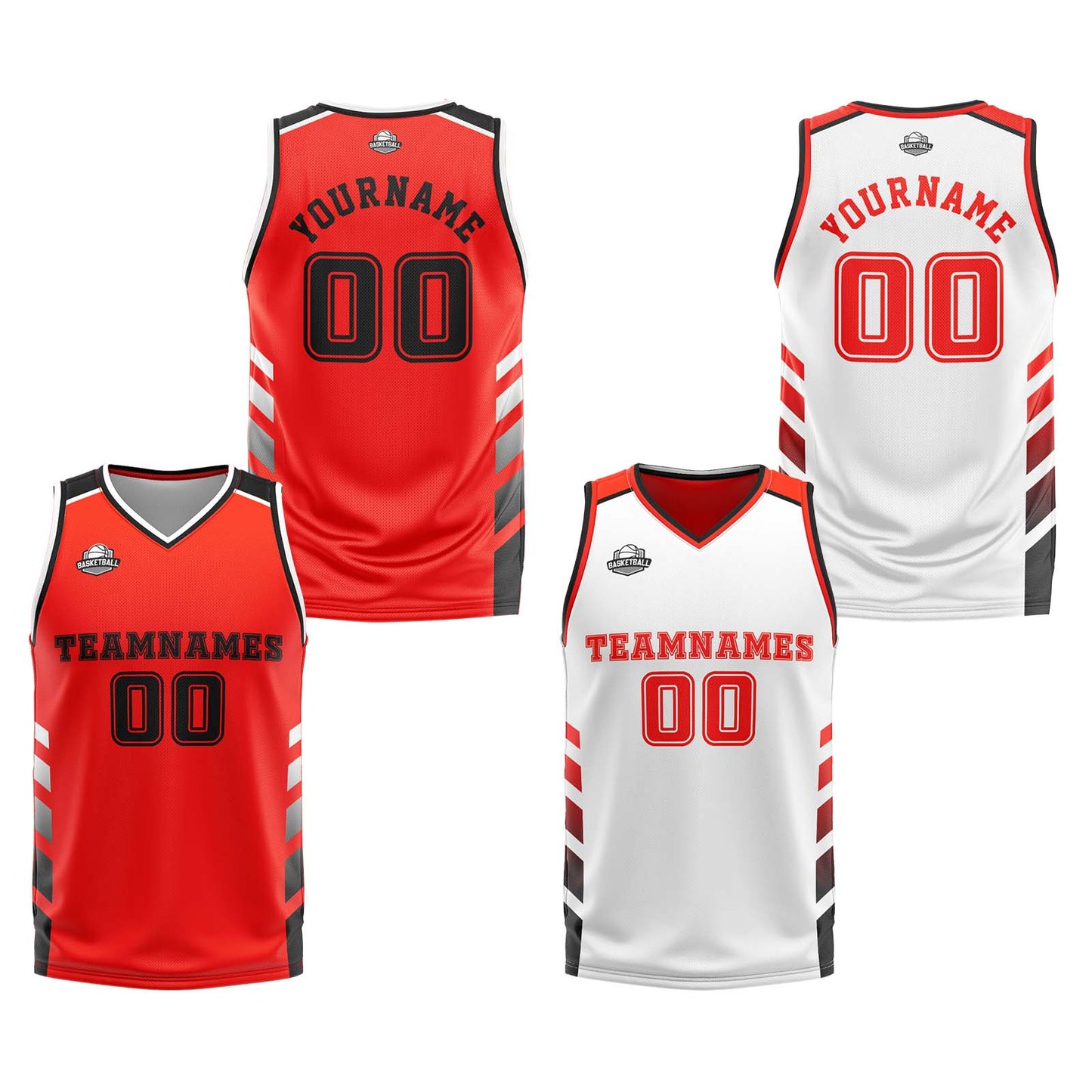 Custom Orange Red White Black Reversible Basketball Suit for Adults and Kids Personalized Jersey