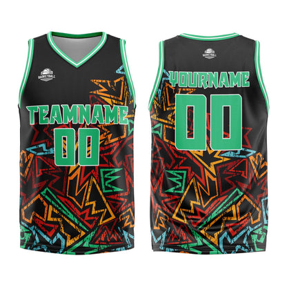 Custom Damaged geometry Green Basketball Jersey Uniform Suit Printed Your Logo Name Number