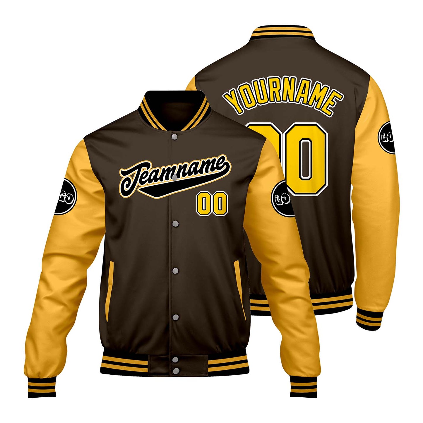 Custom Brown Yellow Varsity Jackets for Men Women Youth Personalized Letterman Jackets