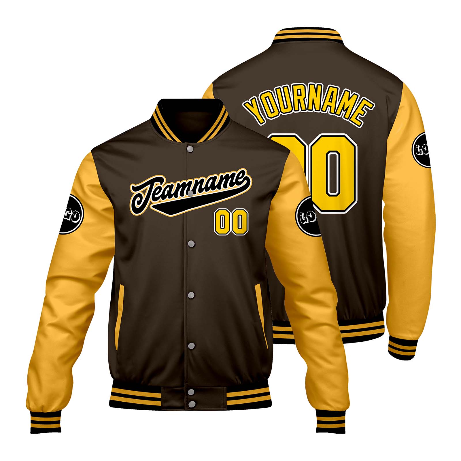 Custom Brown Yellow Varsity Jackets for Men Women Youth Personalized Letterman Jackets
