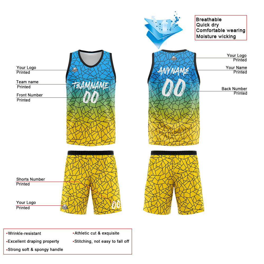 Custom Reversible Basketball Suit for Adults and Kids Personalized Jersey Flaw-Light Blue&Yellow