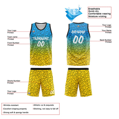 Custom Reversible Basketball Suit for Adults and Kids Personalized Jersey Flaw-Light Blue&Yellow