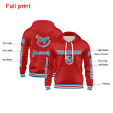 Custom Blue Red Hoodie Personalized Mens Pullover Hoodie Printed Team Name Number Logo for Women