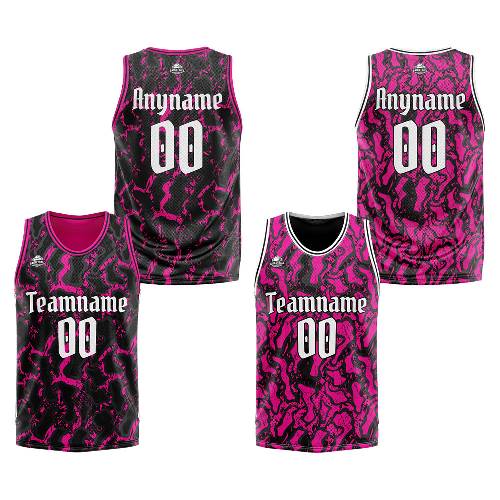 Custom Reversible Basketball Suit for Adults and Kids Personalized Jersey Black&Pink