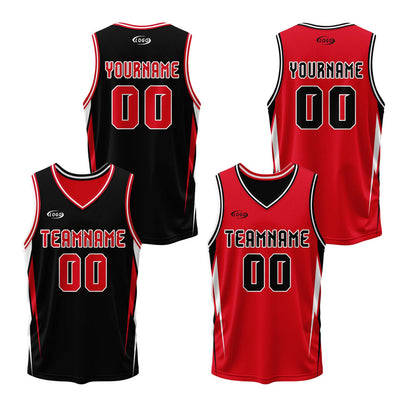 Custom Black Red Reversible Basketball Suit for Adults and Kids Personalized Jersey