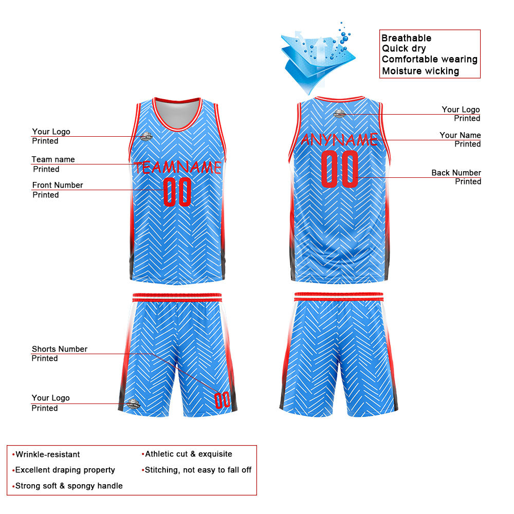 Custom Reversible Basketball Suit for Adults and Kids Personalized Jersey Light Blue&White