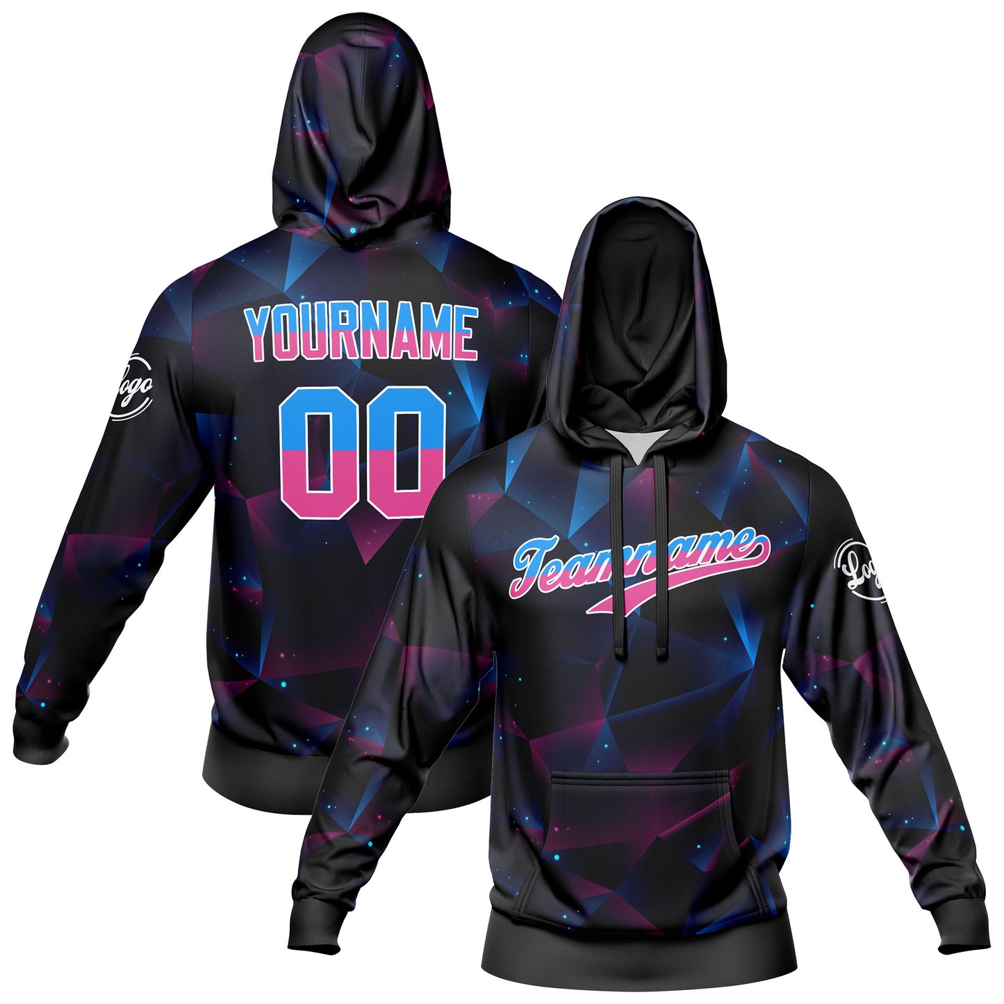 Custom Black Blue Sports hoodie Sweatshirt Set for Men Women Youth Tops and Pants Set Tracksuit