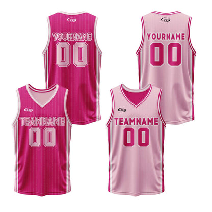 Custom Rose Red Pink Reversible Basketball Suit for Adults and Kids Personalized Jersey