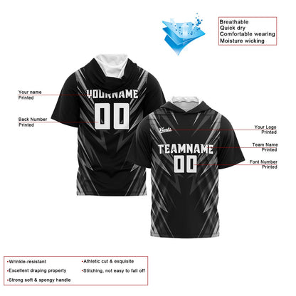 Custom Black Short Sleeve Hoodies for Men Women Shirts with Hoods Printed Name Logo