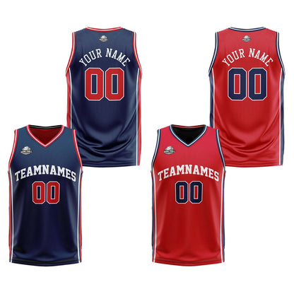 Custom Navy Red White Reversible Basketball Suit for Adults and Kids Personalized Jersey