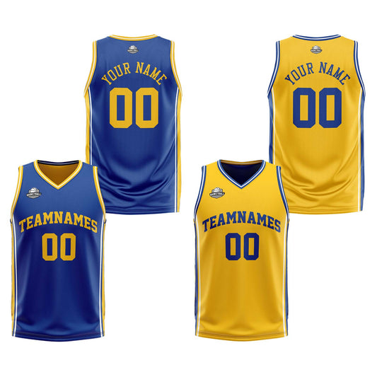Custom Royal Yellow White Reversible Basketball Suit for Adults and Kids Personalized Jersey